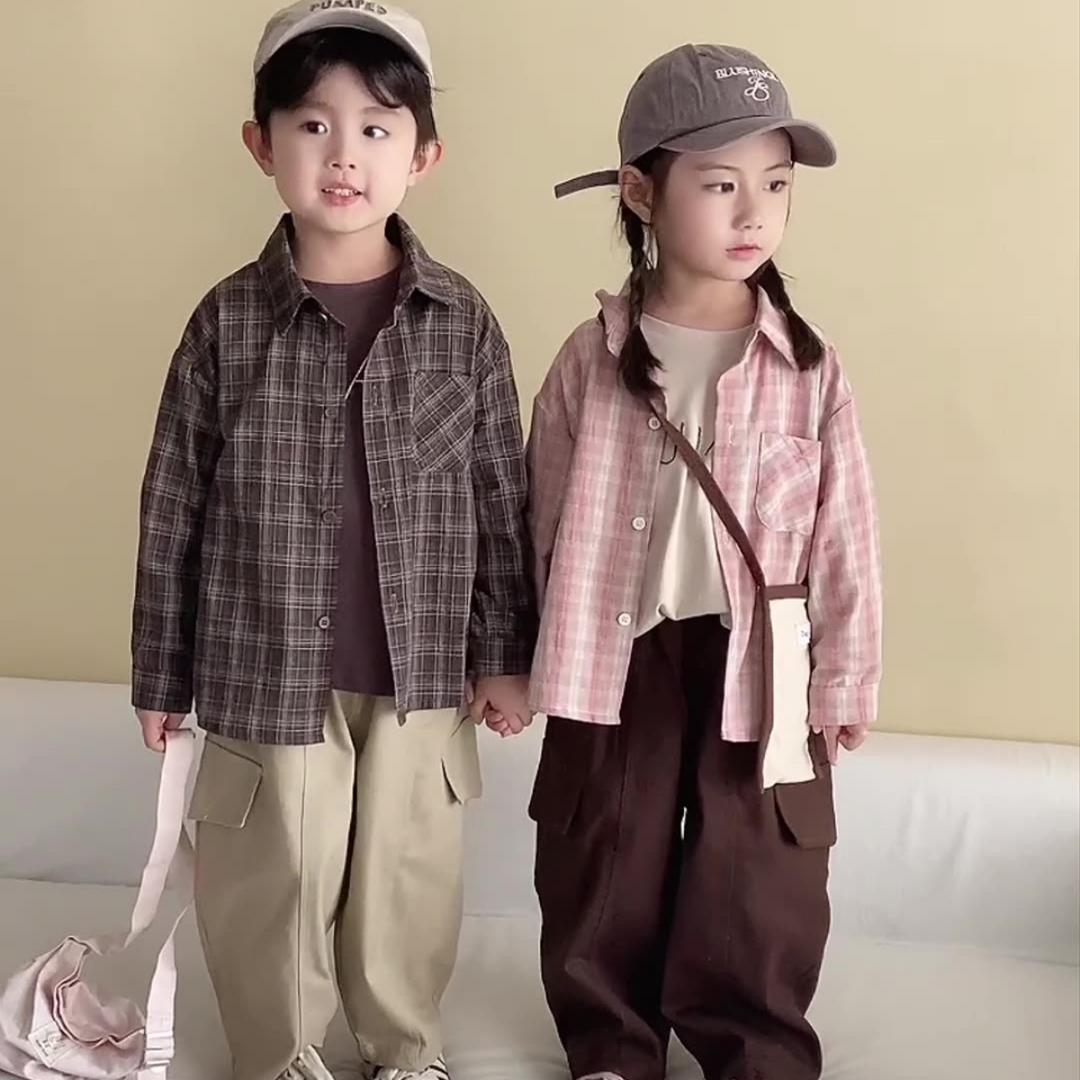【80-150】チェック柄シンプルシャツ