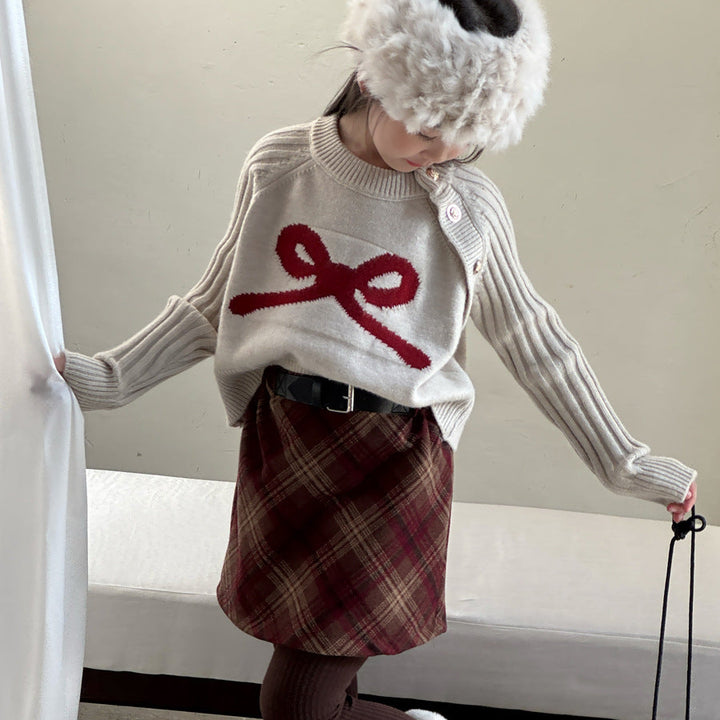 【90-150】ショルダーボタンニットトップス