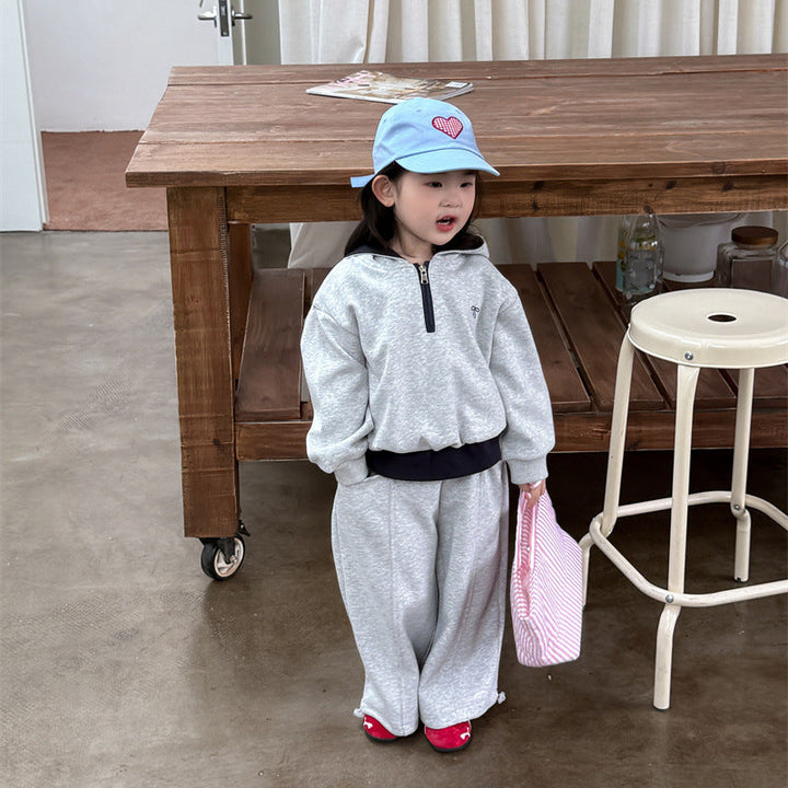 【90-140】フード付きハーフジップスウェットセットアップ