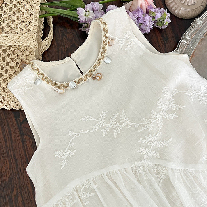 【90-150】刺繍デザインノースリーブワンピース