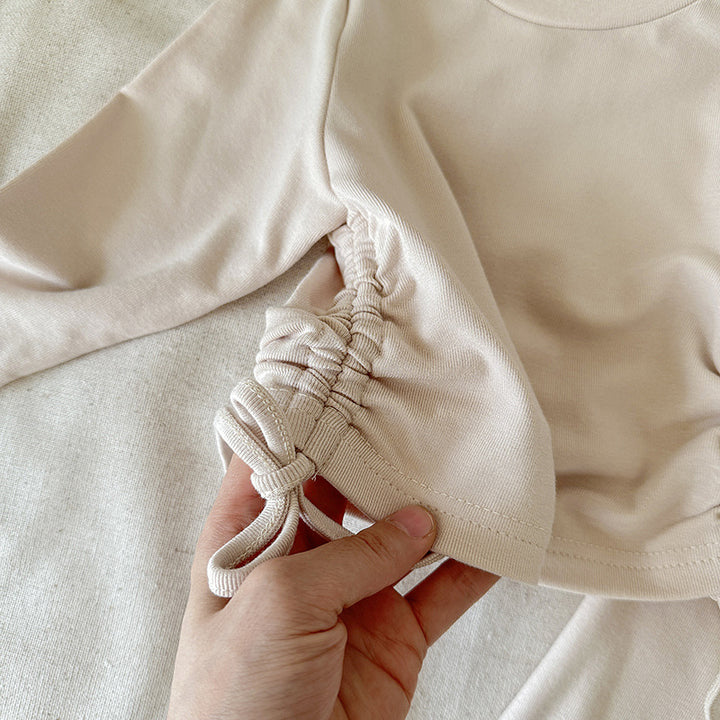 【90-140】ウエストシャーリングトップス×フレアパンツセット