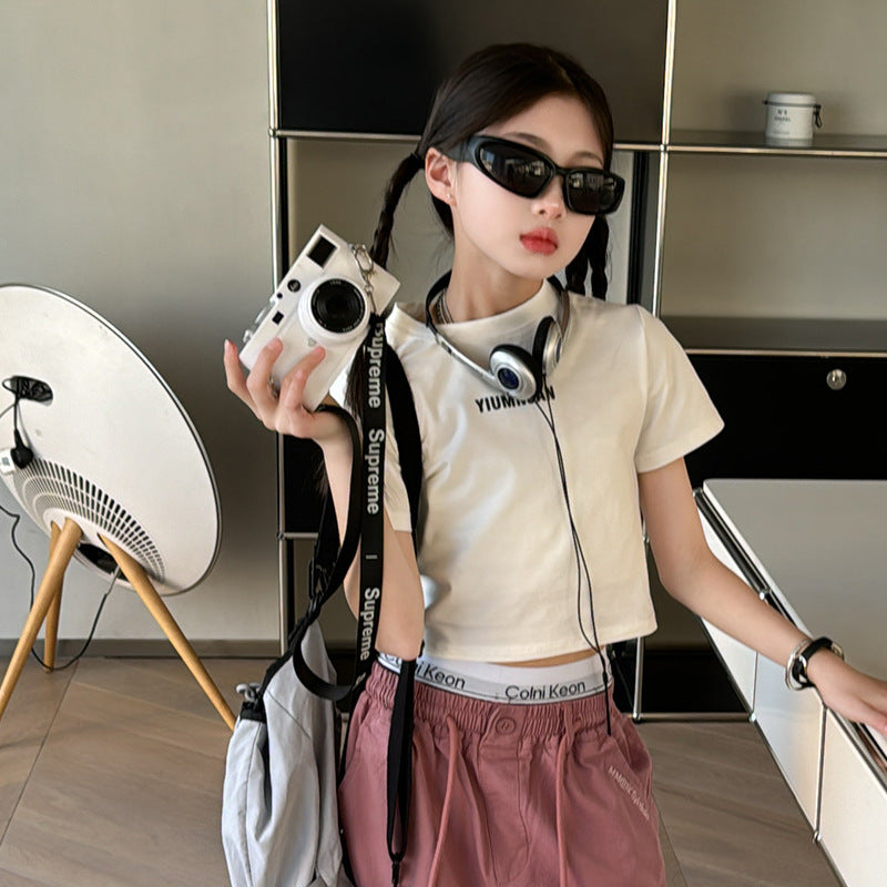 【120-150】バックハートデザインショート丈Tシャツ