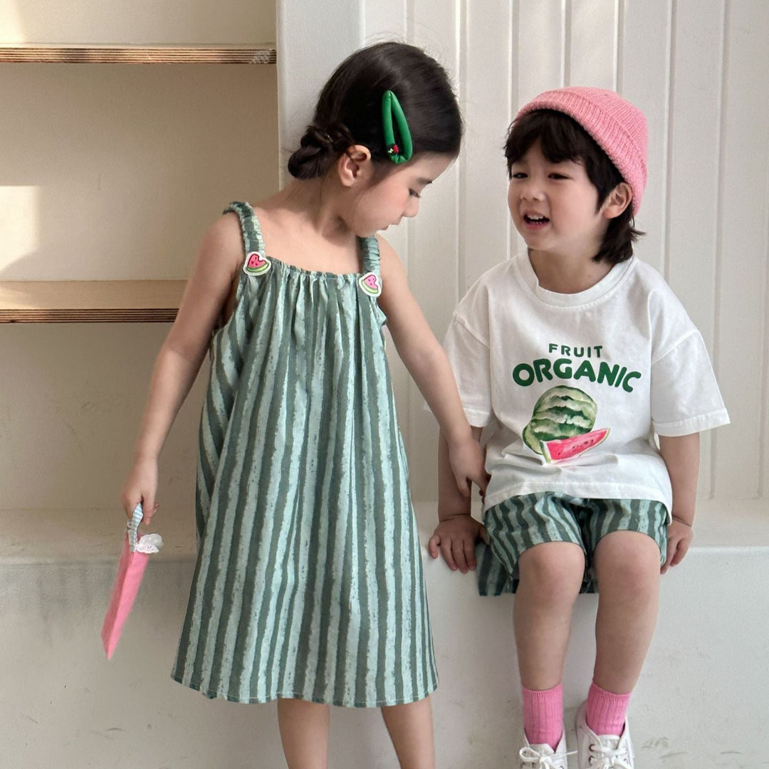 【80-150】スイカ×ストライプワンピース