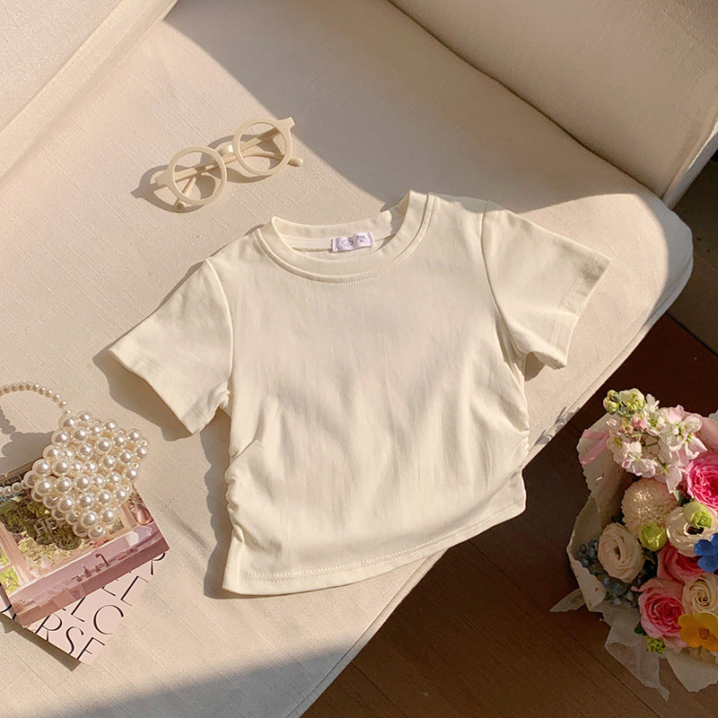 【90-150】シャーリングシンプルTシャツ