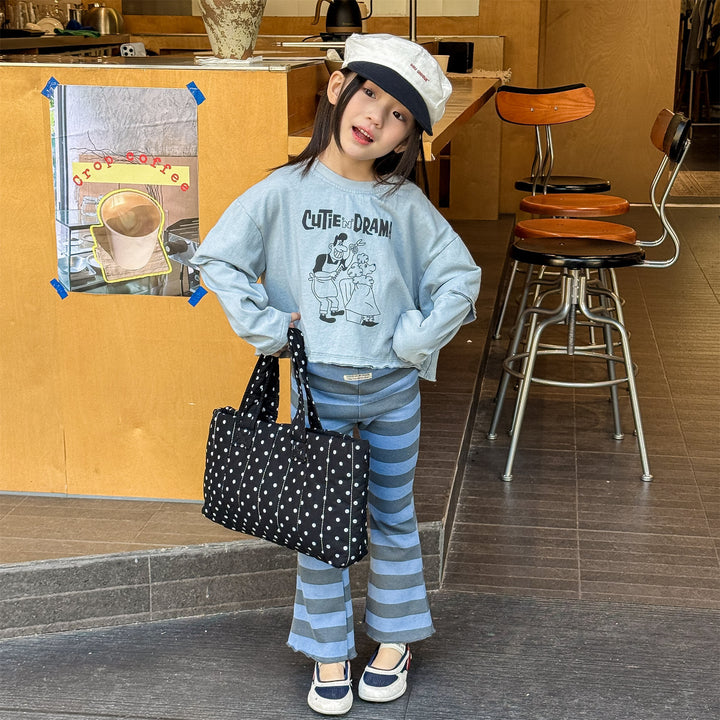 【80-130】太ボーダー柄フレアパンツ