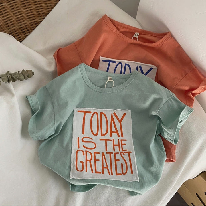 【80-120】ビッグ英字ロゴワッペンTシャツ