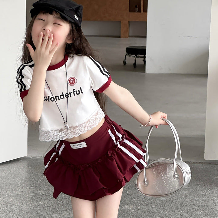 【100-150】レースヘムショート丈Tシャツ