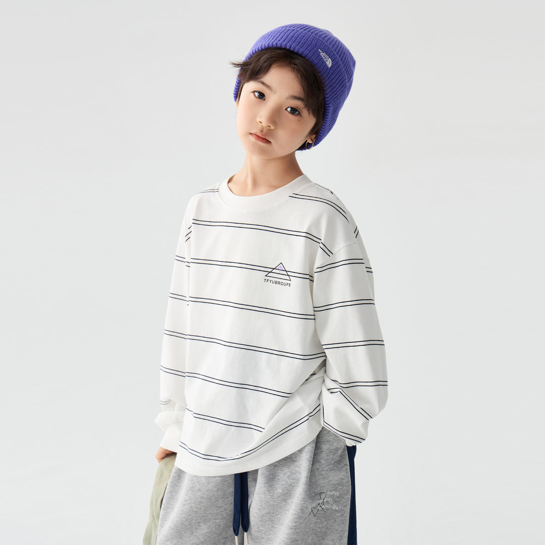 【100-150】ボーダーデザインロングTシャツ