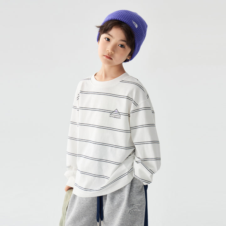 【100-150】ボーダーデザインロングTシャツ