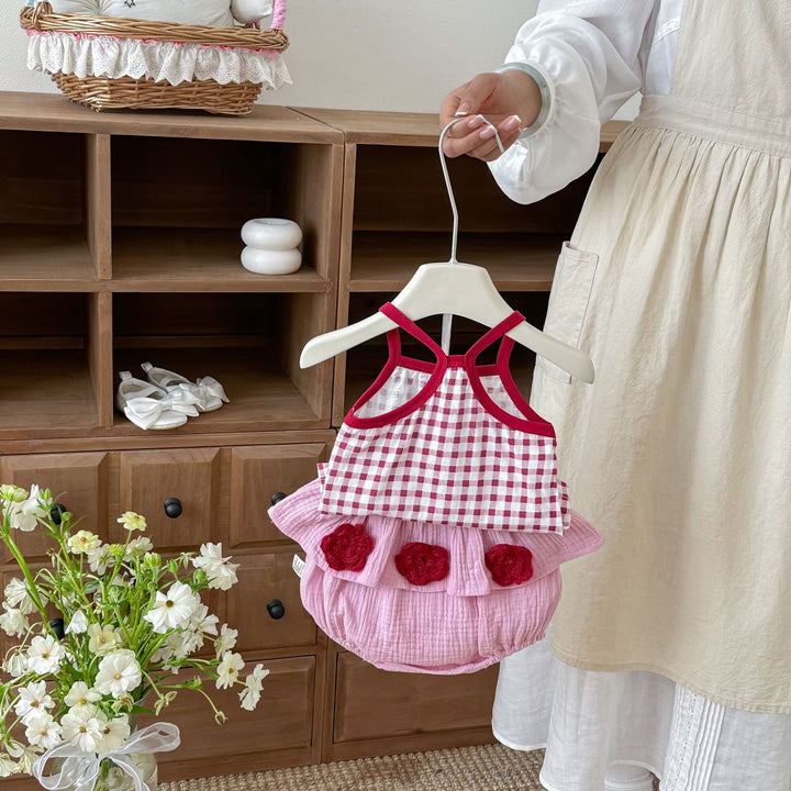 【73-110】キャミソール×バラモチーフブルマセット