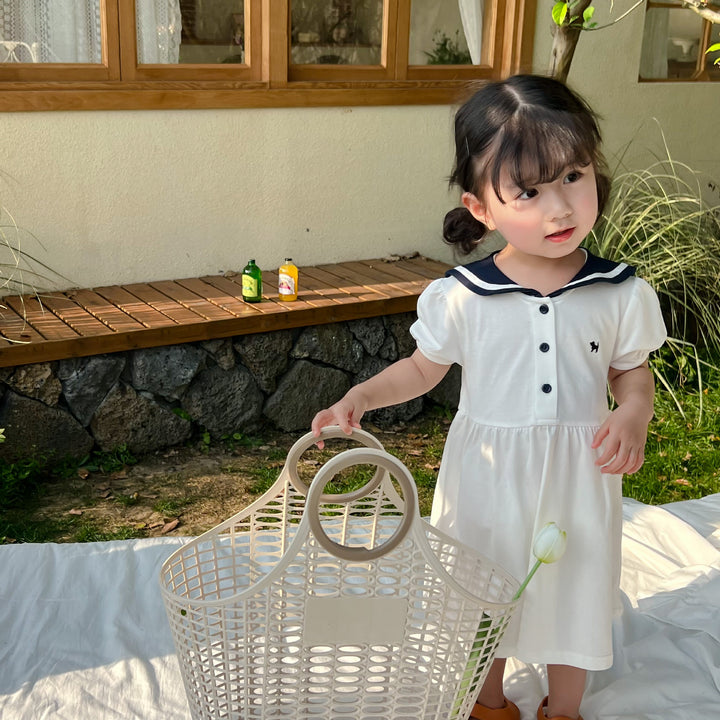 【80-140】セーラーカラー半袖ワンピース