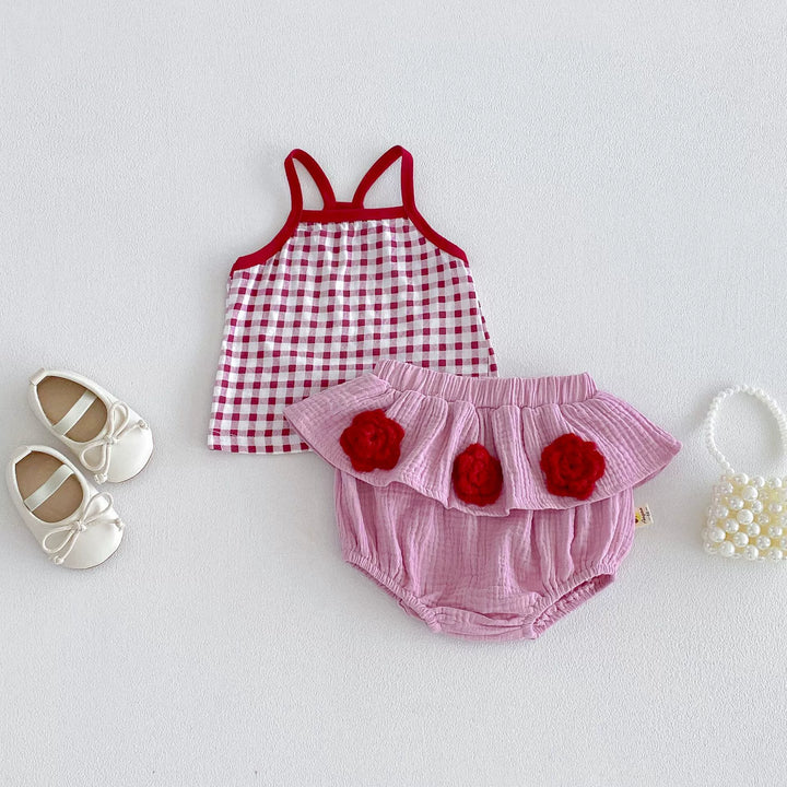 【73-110】キャミソール×バラモチーフブルマセット