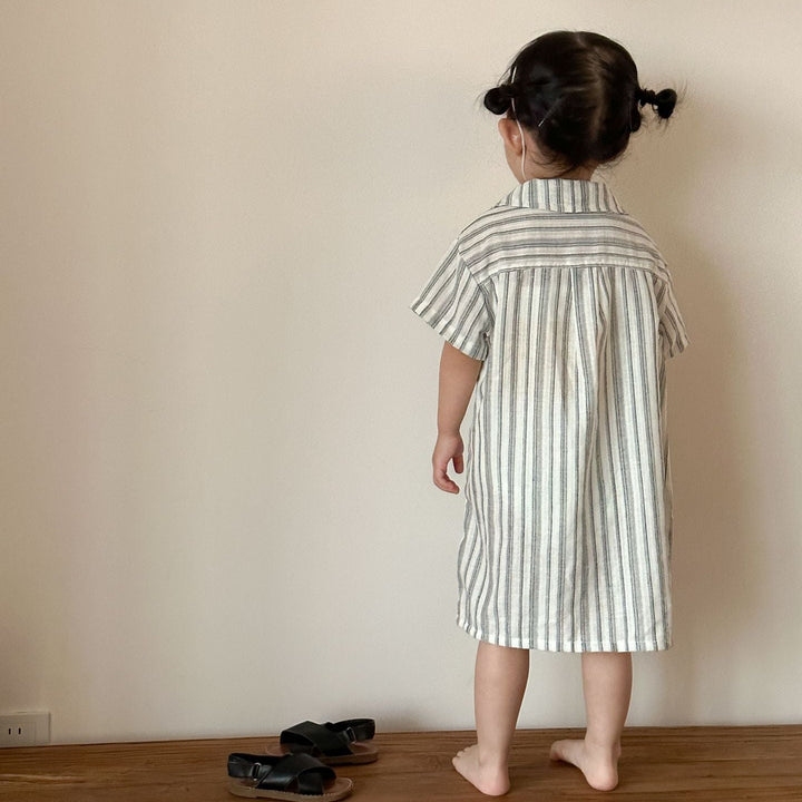 【80-150】ストライプデザイン半袖ワンピース