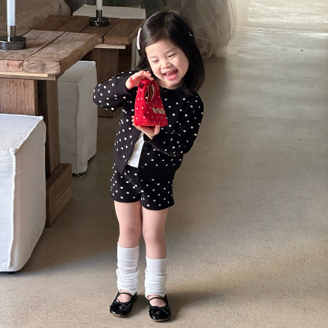 【90-140】ドット柄カーディガン×ショートパンツセット