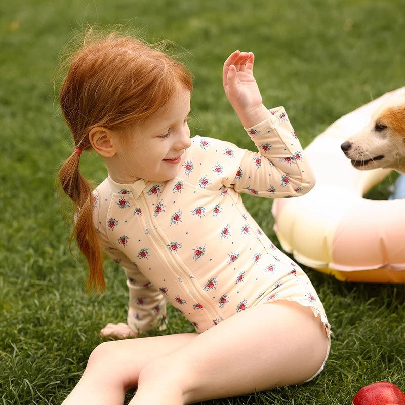 【90-150】フロントジップ総柄スイムウェア