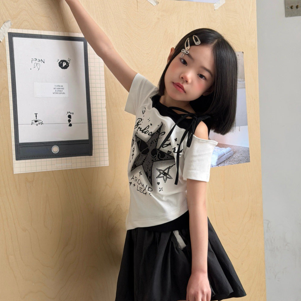 【100-150】レイヤード風アシンメトリーヘムTシャツ