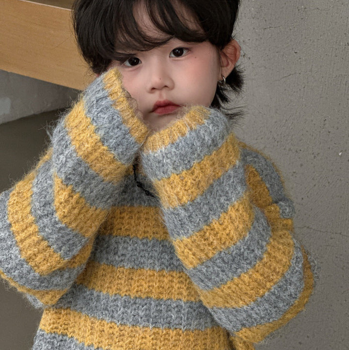 【90-150】ボーダー柄ニットプルオーバー