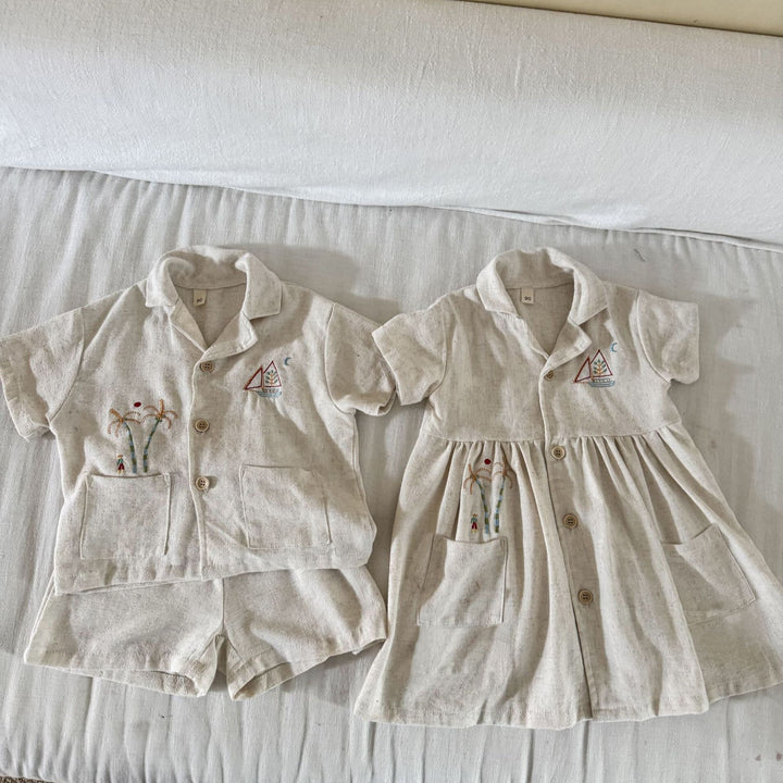 【80-150】ナチュラル半袖セットアップ