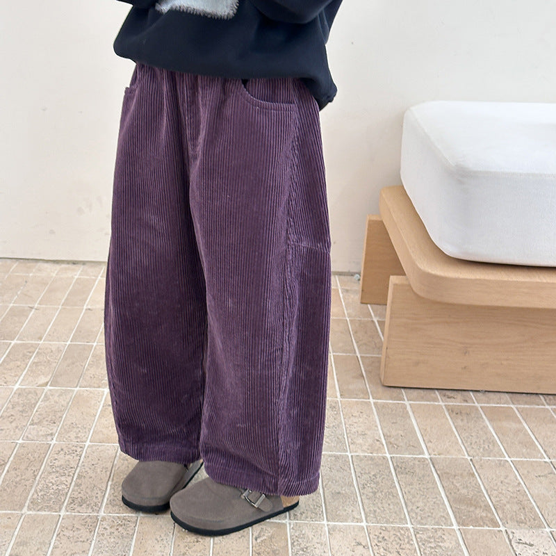 【90-150】シンプルコーデュロイワイドパンツ