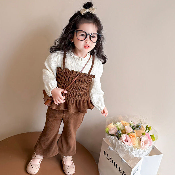 【90-140】レイヤード風トップス×フレアロングパンツセット