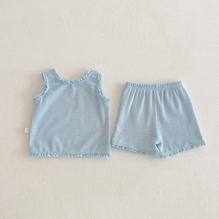 【73-100】フリルデザインノースリーブ×ショートパンツセット