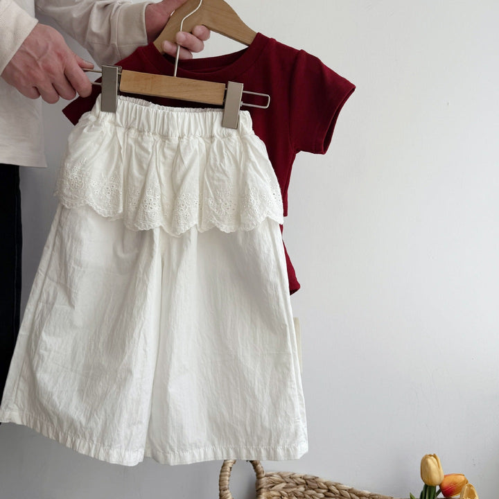 【90-140】レースレイヤード風ワイドパンツ