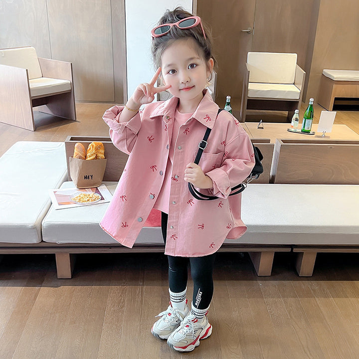 【90-140】リボン柄オーバーサイズシャツ