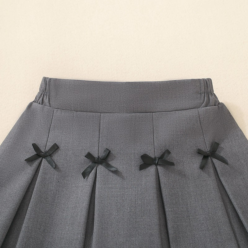 【110-150】リボン付きボックスプリーツスカート
