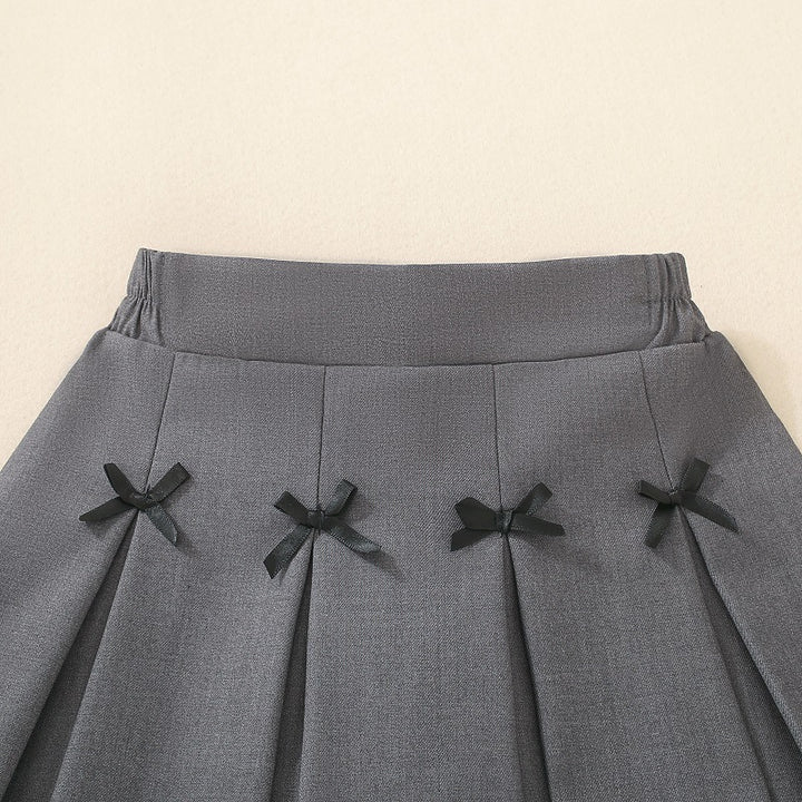 【110-150】リボン付きボックスプリーツスカート