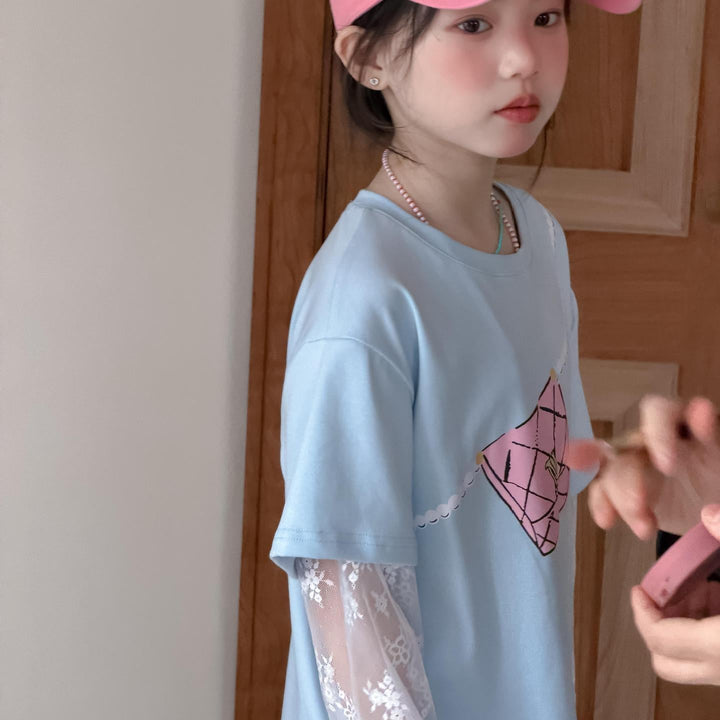 【100-150】レースレイヤード風Tシャツ