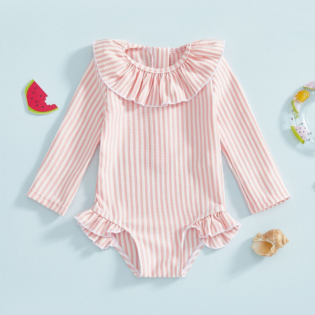 【12ヵ月-5歳】ラッフルカラーロングスリーブスイムウェア