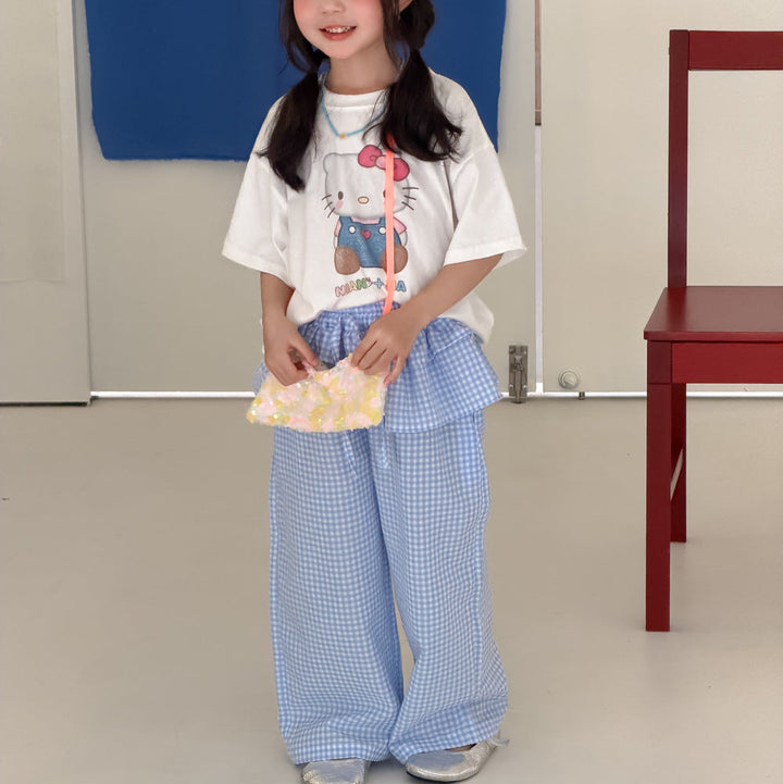 【100-150】チェック柄スカートレイヤード風パンツ