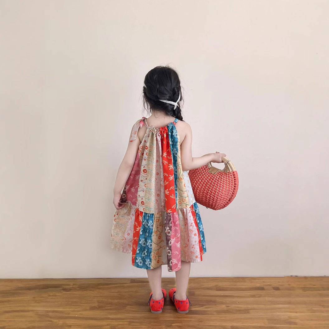 【90-140】花柄切替デザインワンピース