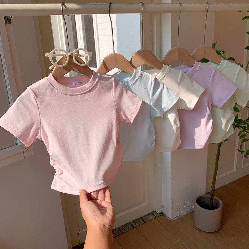 【90-150】シャーリングシンプルTシャツ