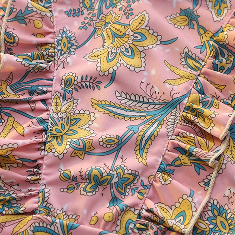 【100-140】フリルデザインパターンプリントスイムウェア