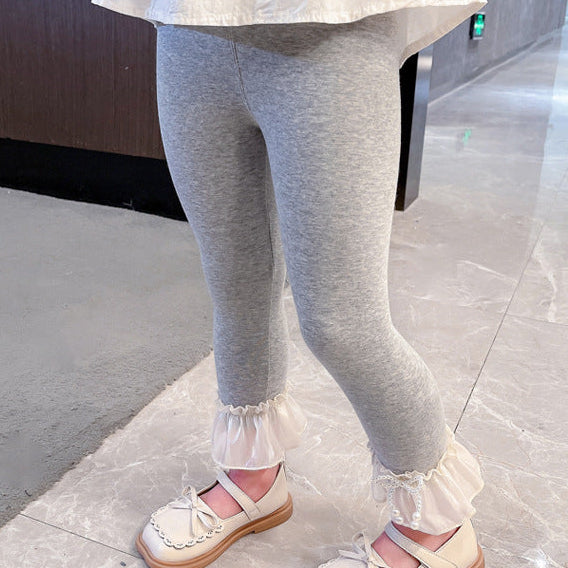 【90-140】レース＆リボンヘムレギンスパンツ