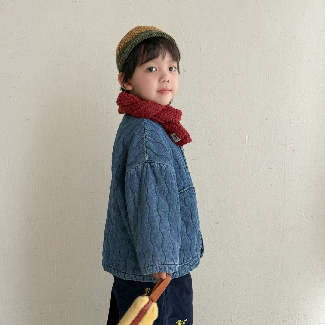 【80-150】ノーカラーキルティングデニムジャケット