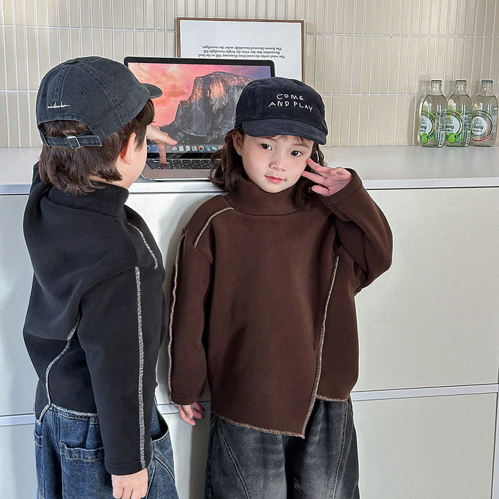 【80-140】アシンメトリーハイネックトップス