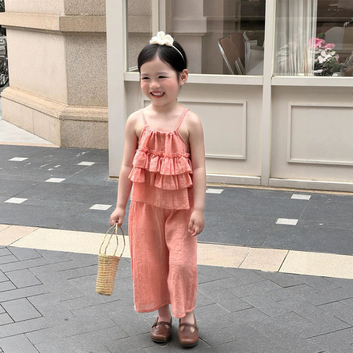【90-140】ティアードキャミソール×ロングパンツセット