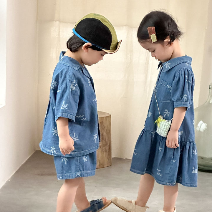 【80-150】パターンプリントデニムセットアップ