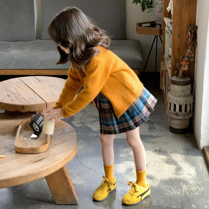 【90-140】チェック柄ボックスプリーツミニスカート