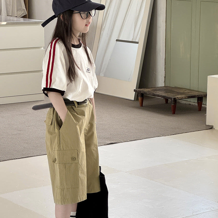 【100-150】ラインデザインTシャツ