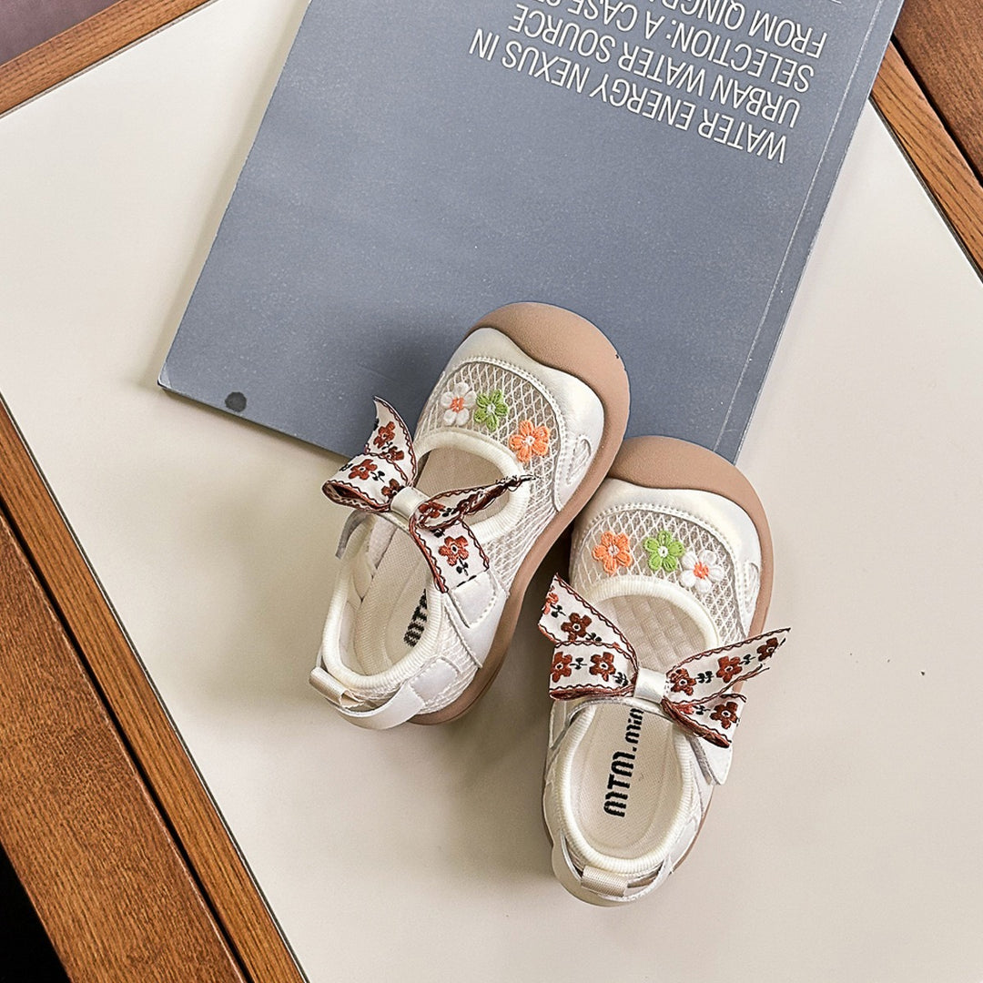 【12.0-16.0】フラワー＆リボンデザインメッシュシューズ