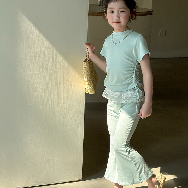 【90-140】ウエストシャーリングTシャツ×フレアパンツセット