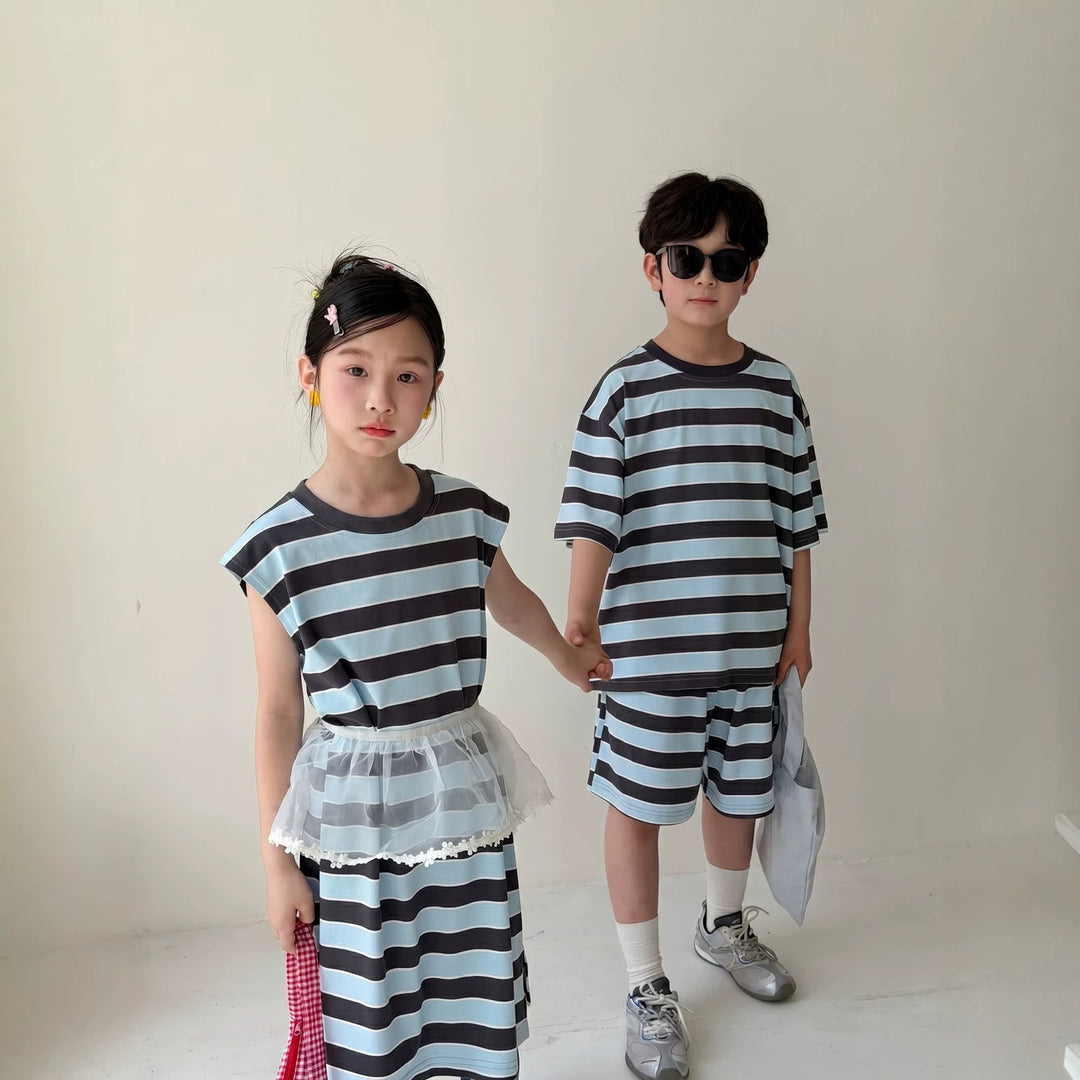 【100-150】ボーダー柄Tシャツワンピース