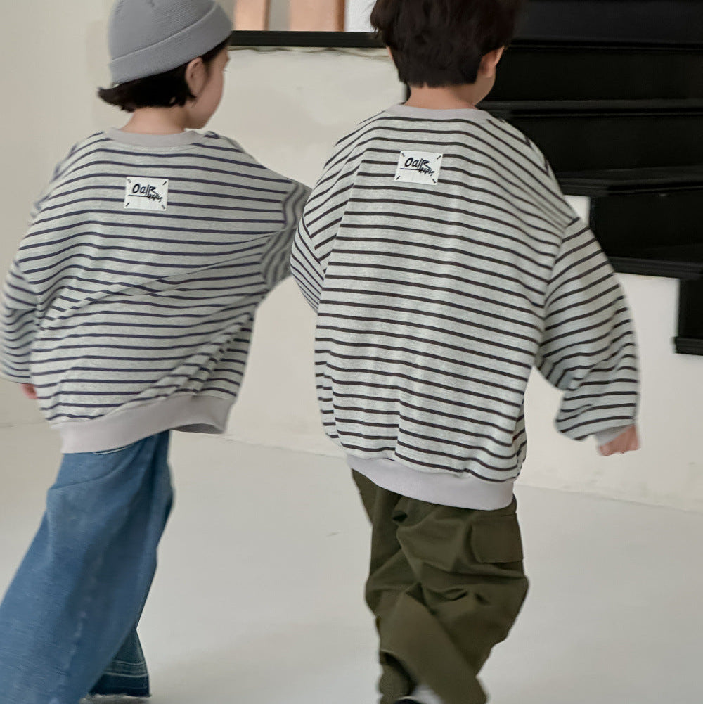 【90-150】ボーダー柄カジュアルトップス