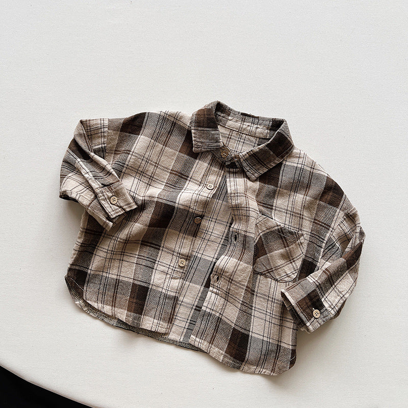 【80-130】チェック柄シンプルシャツ