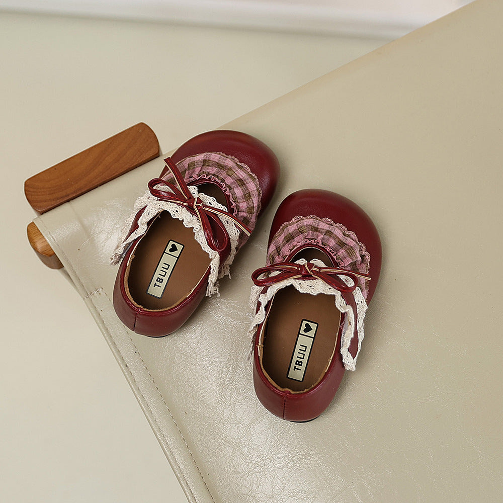 【13.5-18.5】レース×リボンフェイクレザーシューズ