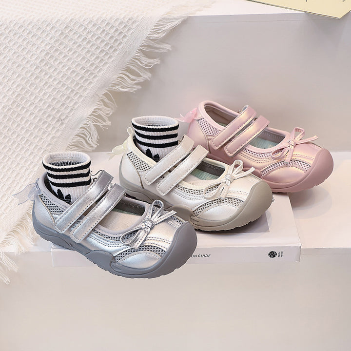 【14.5-21.5】リボンデザインメッシュサンダル