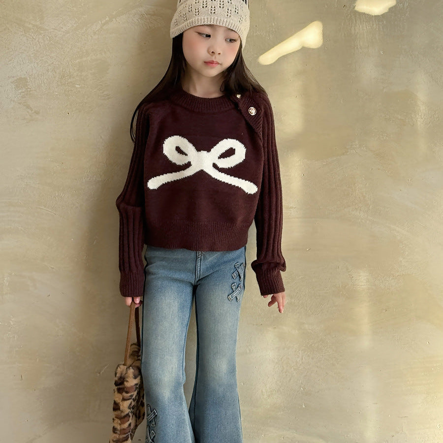 【90-150】ショルダーボタンニットトップス